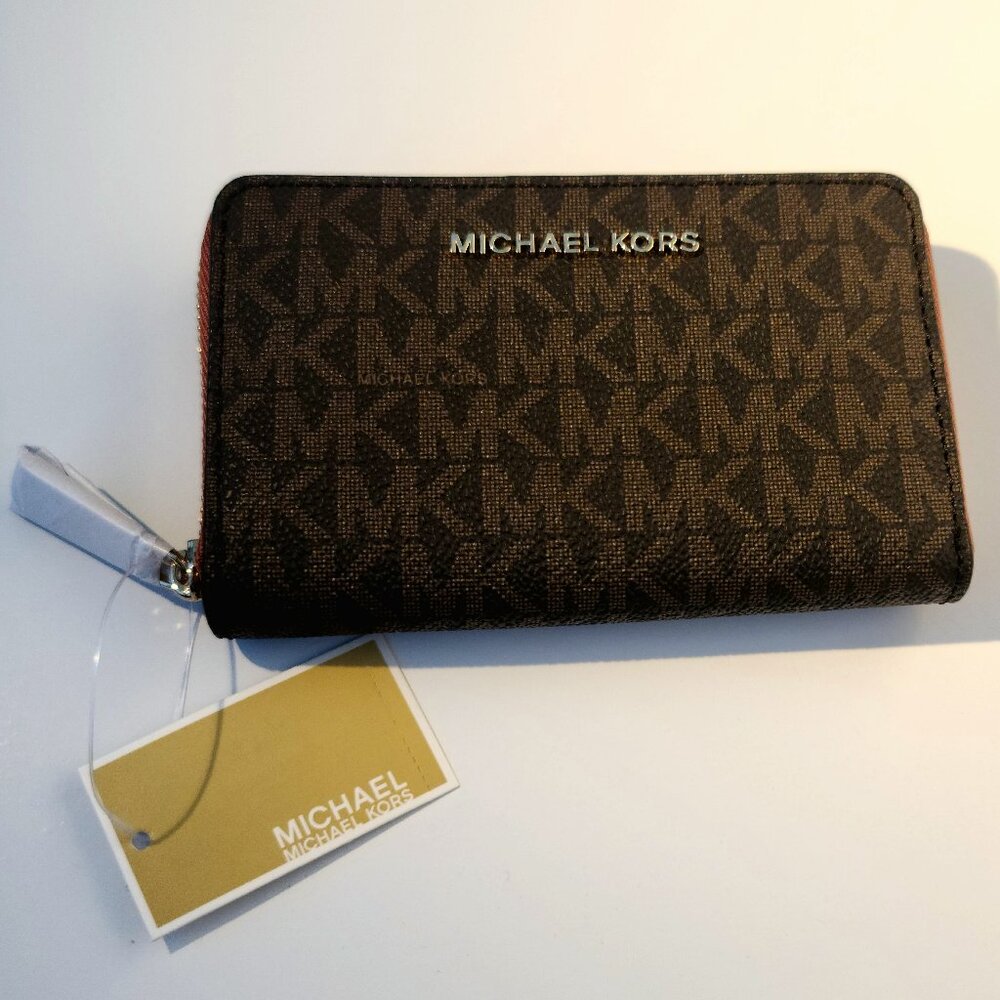 Michael Kors Leather Sunset Peach Small Card Case